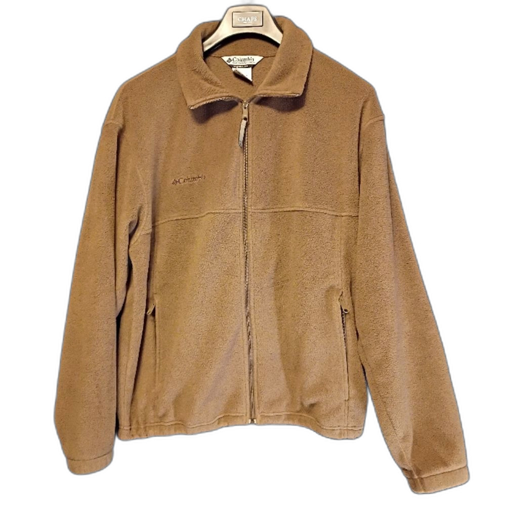 Columbia Men's Brown Full Zip Fleece Jacket Heavy Warm Outdoor Size LARGE